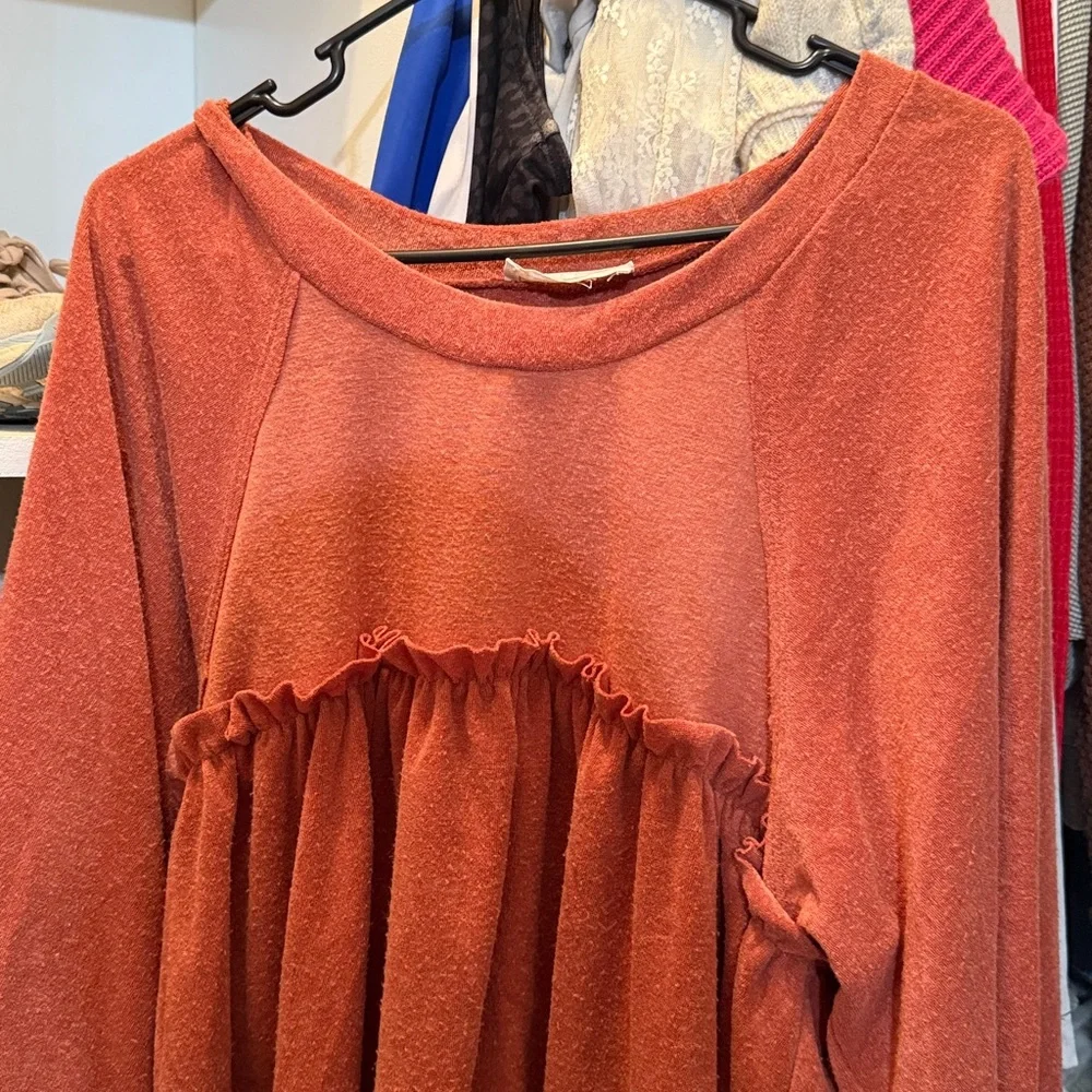 Rust Ruffle Sweatshirt - Picture 2 of 6